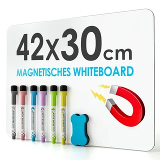 Magnetisch Whiteboard Folie Selbstklebend Set, 420 x 300 mm Tafelfolie Magnetisch Selbstklebend, A3 Magnettafel Kühlschrank Selbstklebend + 4 Pcs Whiteboardstift + 1Pc Whiteboard Schwamm Radierer