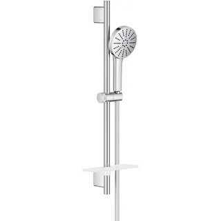 GROHE Vitalio Joy+ 120, Duschset inkl. Brausestange mit Ablage & Schlauch | 6l/min, Brausestangenset 3 Strahlarten, Duschkopf mit AquaBooster, 1,75m Schlauch, Duschstange (chrom, 1348660000)