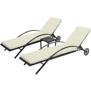 Mendler 2er-Set Sonnenliege 200 x 65 x 87 cm Schwarz/Creme-Beige