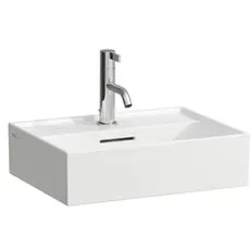 Laufen Kartell Handwaschbecken, unterbaufähig, 3 Hahnlöcher, mit Überlauf, 450x340mm, H815330, Farbe: Weiß mit LCC