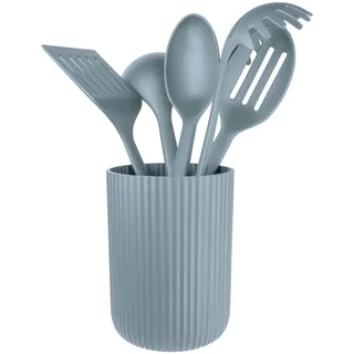 Grunwerg Greenworks Küchenhelfer-Set aus recyceltem PET, 5-teilig | Aschgrau, mit Suppenkelle, Spaghettilöffel, Schlitzlöffel, Servierlöffel, Pfannenwender und Behälter