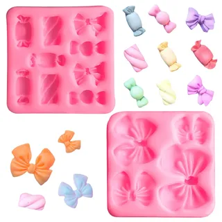NATOSU 2 Stück Schleifen-Bonbon-Schokoladenform, Rosa Fondant-Formen, Mini-Silikonform, Schleifen Cake Pop Form, DIY Backen Kuchendekorationswerkzeuge für Sugarcraft, Cupcake-Topper