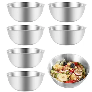 Tutamaz Edelstahl Schüssel Set, 6Pcs Ø 17 cm Stapelbar Metall Schüsselset Hochwertige Edelstahlschüsseln Spülmaschinenfest für Salatschüssel Servierschale Snackschale Dipschale Snackschalen