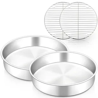 HaWare Backform mit Abkühlgitter Set, Edelstahl Kuchenform Tortenform Set, Rund Kuchenformen mit Kuchengitter Set zum Backen/Braten/Kühlen/Dämpfen, Rostfrei & Spülmaschinenfest, 4 Stück - 25cm