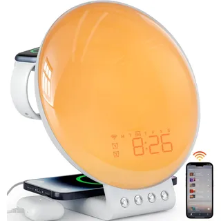 Dekala Lichtwecker Tageslichtwecker Sonnenaufgang Sonnenuntergang Simulation, Vollbild Wake Up Light mit Wireless Charger, Touch/APP-Steuerung für Kinder & Erwachsene