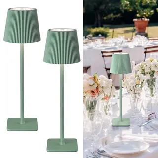 LuminexDesigns 2 Stück Tischlampe Kabellos LED Outdoor Lampe Tischleuchte Dimmbare Nachttischlampe mit 5200mAh Akku Lange Laufzeit, IP54 Wasserfest für Schlafzimmer, Büro, Deko, Grün