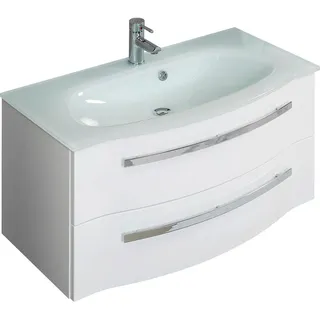 Sadena Waschtischunterschrank , Weiß , Metall , 2 Schublade(n) Schubladen , 90x48.2x48.1 cm , Made in Germany , stehend, hängend, Typenauswahl , Badezimmer, Badmöbelsets & Badmöbelserien, Badmöbelserien