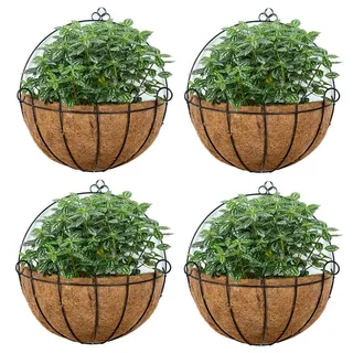 NUPTIO 4 Stück Hängende Wand Pflanzgefäße, Wandbehänge Körbe Half Moon Basket Outdoor Hängende Blumentopf mit Coco Liner für Pflanzgefäße, Hängende Körbe für Pflanzen Im Freien