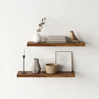 FurnitureR Wandregal 2er Set Vintage Braun 60x20 cm, Schweberegal Holz mit verdeckter Halterung, Wandboard 60 cm für Wohnzimmer Schlafzimmer Küche Büro, Floating Shelf Wandregal für Dekoration