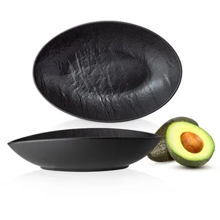 Wilmax | Schale | Schwarz | Porzellan | Für eine Vielzahl von Gerichten | Backofengeeignet | Spülmaschinenfest | Natursteinimitat | Widerstandsfähig | Handglasiert | Ideal als Set
