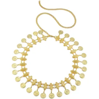 Faletony Damen Concho Kettengürtel Gold Kettengürtel Metall Körperkette Fransen Taillenkette Mode Elegant Dekorativer Gürtel für Jeans Kleider (Stil 2)