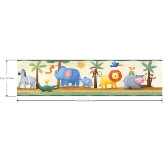 RoomMates RMK4396BD Selbstklebender Bordüre Dschungel, Vinyl, Gelb, Blau und Grün, 12,7 cm x 4,57 m