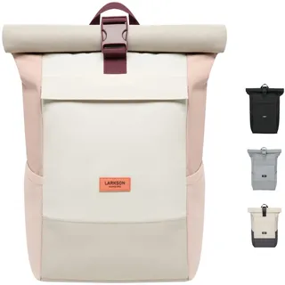 LARKSON Rucksack Damen Herren Beige Rosa - No 4 - Rolltop Backpack mit Laptopfach Uni, Arbeit & Fahrrad - Großer Reiserucksack - Wasserabweisend