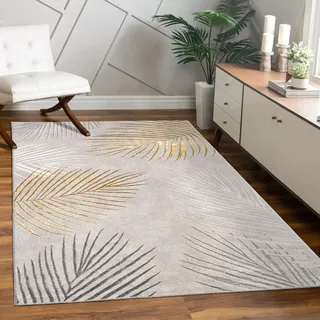 Paco Home Teppich Wohnzimmer Kurzflor Blätter Floral Regenbogen Geometrisch 120x160 cm, gold, - Paco Home