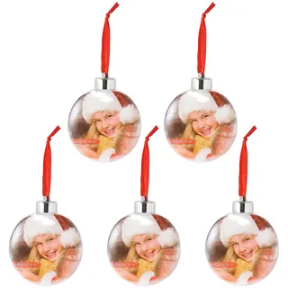 MilyaDE 5 Stück Foto Weihnachtskugeln Kunststoff 75mm Transparente Gedenkkugel mit Schnur Durchsichtige Basteln Christbaumkugeln, Durchsichtig