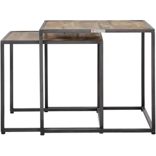 Mid.you Beistelltischset , Grau, Naturfarben , Holz , Mangoholz , massiv , quadratisch , Kufe , 50x45x50 cm , Handmade in India , Wohnzimmer, Wohnzimmertische, Beistelltische