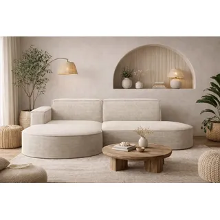 kaiser möbel Ecksofa mit runden Abschlüssen aus Cordstoff – Modena Studio, modernes Sofa, Beige, Links - Beige