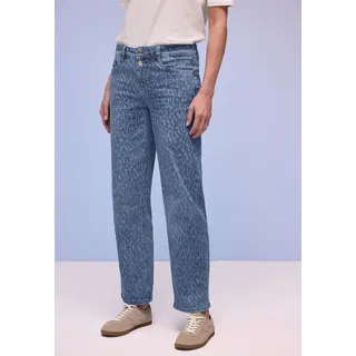 Straight-Jeans STREET ONE "Style Amalia Straight Leg", Damen, Gr. 32, Länge 28, mid blau leo laser, Denim/Jeans, Obermaterial: 82% Baumwolle, 16% Polyester, 2% Elasthan, normal lang, Jeans Straight-Jeans, mit einem gelaserten Leo?Muster