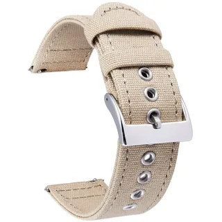 BINLUN Canvas Uhrenarmband Schnellverschluss Stoff Uhrenarmbänder 18mm 20mm 22mm 24mm Textil Ersatzarmbänder für Herren und Damen mit Silber/Schwarze Schnalle
