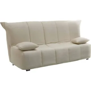 Schlafsofa Alisee, 2-Sitzer-Sofa, 100%  Italy, Wohnzimmersofa mit Trolley-Öffnung, aus gepolstertem Stoff, inklusive Kissen, Cm 125x90h85, Beige - Beige