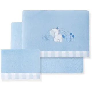 INTERBABY · Fleece-Plüsch-Bettlaken-Set für Babybett "Unicornio Nube" blau · 3- Teilig Winter -Bettwäsche-Set für Babywiege