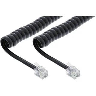 InLine Spiralkabel, RJ10 Stecker / Stecker, schwarz, 1:1 belegt,