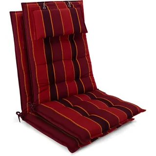 Beautissu 3er Set Sun-HL Hochlehner Auflage 120x50x8cm Rot-Anthrazit-Gestreift