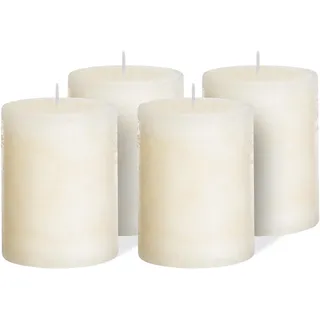 Brandsseller 4er Set Stumpenkerzen 7x10 cm – durchgefärbt & aus Paraffin – rustikale Kerzen mit langer Brenndauer – Dekokerzen für Tischdeko, Weihnachten & Feste – Creme