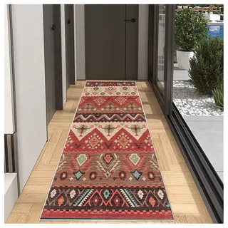BORKOY Flur Läufer Teppich Lang | Waschbar & rutschfest für Küche, Eingang, Wohnzimmer, Schlafzimmer | Marokkanischer Bunter Teppichläufer in Meterware 80x400cm (Anpassbar) | Korridor Teppich Läufer