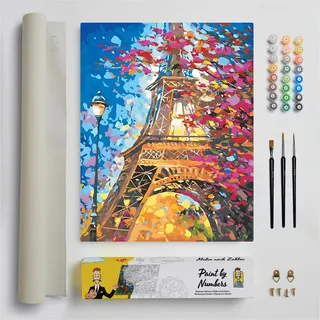 DonElton Malen nach Zahlen für Erwachsene, Städte – 40 x 50 cm, Malsets mit Pinseln, Acrylfarben und Leinen-Leinwand, rahmenlos – kreatives Geschenk (Paris)
