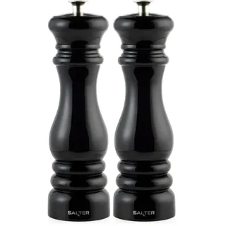 Salter BW13676EU7 Chester Pfeffermühle - Klassische schwarze Gewürzmühle, Keramikmahlwerk, einstellbare Grobheit, fein bis grob, nachfüllbar, manuelle Salzstreuer zum Kochen, extra Kappe inklusive,