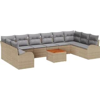 vidaXL Gartensofa-set 11 stk. Beige und Hellgrau Poly-Rattan - Beige