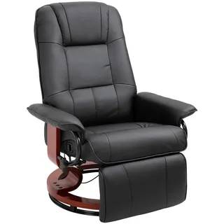 Homcom Fernsehsessel Relaxsessel Liegesessel Kunstleder 360° Drehstuhl Holzfuß neigbar , Schwarz , Leder , Füllung: Schaumstoff,Schaumstoff , 87x100x78 cm , Wohnzimmer, Sessel, Relaxsessel