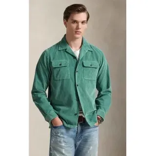 Polo Ralph Lauren für Herren. 710981753008 Classic Fit grünes Cordhemd (M), Lässig, Baumwolle, Kurzarm, Langarm