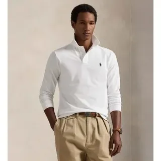Polo Ralph Lauren für Herren. 710680790001 Custom Slim Fit Pique-Poloshirt weiß (S), Lässig, Baumwolle, Langarm
