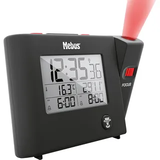 MEBUS Funkwecker mit Projektion 15x9,3x2,7cm digital - Schwarz