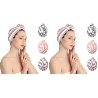 Good Nite 3 Stück Mikrofaser Haarturban mit Knopf Super Saugfähiges Haarhandtuch für Damen - Schnell Trocknendes Turban Handtuch aus Mikrofaser (Packung mit 2)