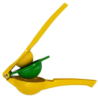 Intirilife 2in1 Zitruspresse aus Metall in Gelb - Grün - 22 x 7.5 x 6 cm - Manuelle Zitronenpresse Handpresse für Zitronen und Limetten einfache Handhabung praktisch für Salat Limonade Cocktails uvm.