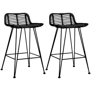 The Living Store Barhocker 2 Stk. Schwarz Rattan - Schwarz