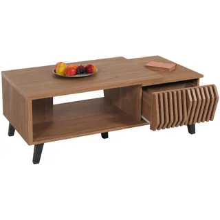 Couchtisch HWC-M45, Wohnzimmertisch Beistelltisch Sofatisch, 3D-Design Schubladen 44x120x65cm, braun