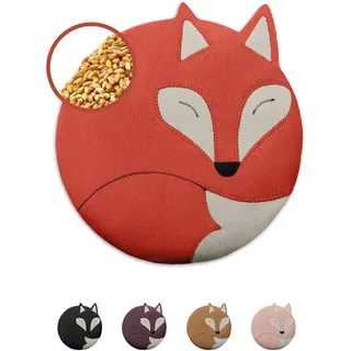LESCHI 4 Kammer Körnerkissen für Mikrowelle - Wärmekissen aus 100% natürlicher Bio Baumwolle & Bio Weizen - ideal als natürliche Hilfe bei Bauch- und Regelschmerzen - Fuchs, Rot