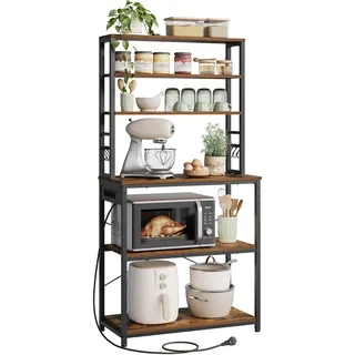 VASAGLE Küchenregal mit Steckdosen,Standregal stehend,für Mikrowelle,Stahlrahmen