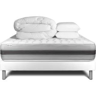 Komplettpaket Bett - Matratze 140x200 cm + Boxspringbett mit Lattenrost (im Set) + 2 Kopfkissen + Bettdecke - Vitalspring Recover