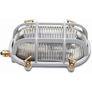 Kellerlampe oval E27 Glas Messing IP64 B: 18 cm Grau Maritim Wand Leuchte außen