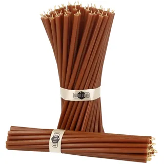 Danilovo Reine Bienenwachskerzen – tropffrei, rauchfrei, hohe, dünne Spitzkerzen – dekorative Kerzen für Kirchgebet, Deko oder Geburtstagskerzen – Honigduft Kerzen – 18,5 x 0,61 cm (Braun, 50 Stück)