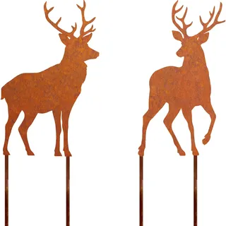 Hirsch Rost Gartenstecker Weihnachtsdeko Gartendeko Draußen 2er-Set 30cm | Wetterfest Metall Rentier Rost Deko für Garten, Winter Weihnachten Advent Dekorationen