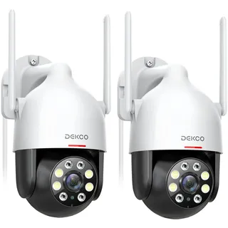 DEKCO 2K Überwachungskamera Aussen WLAN 2 Packungen, 350°/90° Schwenkbar WLAN Kamera Outdoor, 3MP WiFi Kamera mit Automatische Verfolgung, 30m Nachtsicht in Farbe, 2-Wege Audio, IP66...