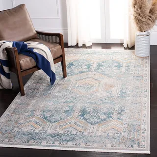 SAFAVIEH Zeitgenössische Teppich für Wohnzimmer, Esszimmer, Schlafzimmer - Shivan Collection, Kurzer Flor, Blau und Gold, 122 X 183 cm