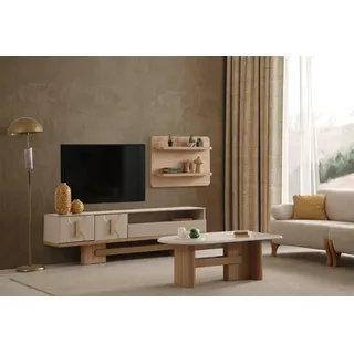 Designer TV-Konsole r Couchtisch Wohnzimmer Set 2tlg. - Beige