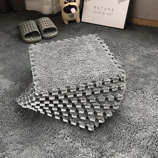 MENAYODA 10 Stück Ineinandergreifende Schaumstoff-Teppichfliesen, 30 x 30 cm PlüSch-Puzzle-Schaumstoff-FußMatten Mit Rand, Rutschfester Teppich für den Raumboden, MEN-TUE0703